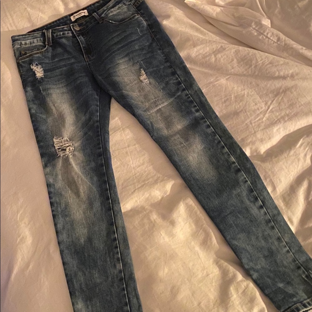 Skinny Worn Effect Stretch Denim Jeans
